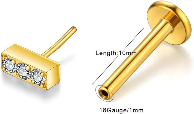 KaseStyle G23 Titanium Threadless Push-in Labret Lip Monroe Tragus Earrings Clear CZ Push Back Stud Helix Piercing Jewerly for Men Women - Image 2